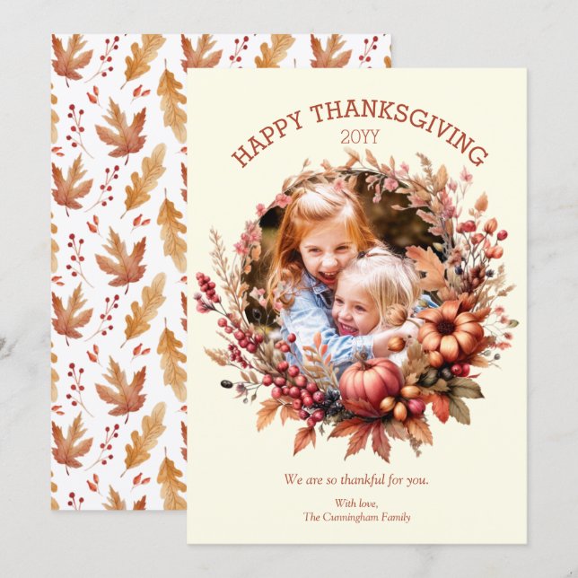 Élégant Carte photo de Thanksgiving Automne (Devant / Derrière)
