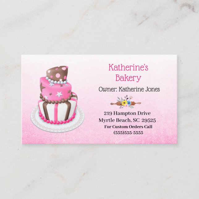 Élégant Cartes de visite de boulangerie de gâteaux (Devant)