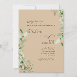 Elegant Cascading Greenerity Wedding Khaki Einladung