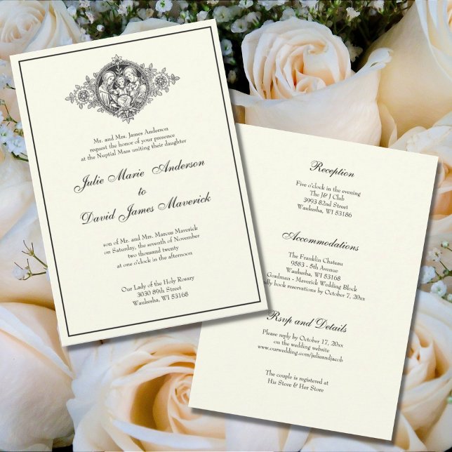 Elegant Catholic Ivory Wedding Reception Combo Einladung (Von Creator hochgeladen)