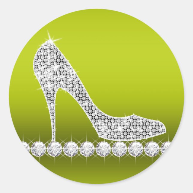 Elegant Celery Green Diamond High Heel Shoe Runder Aufkleber (Vorderseite)