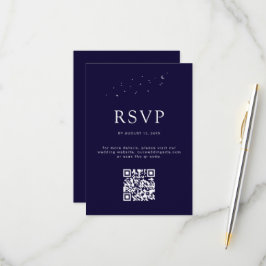 Elegant Celestial Blue QR Code Moderne Hochzeit RSVP Karte