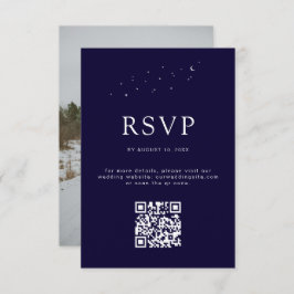 Elegant Celestial Blue QR Code Wedding Foto RSVP Karte