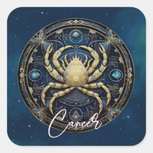 Elegant Celestial Crab Sun Signieren Black Gold Ca Quadratischer Aufkleber