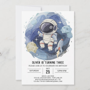 Elegant Celestial Editable Astronaut Boy Birthday Einladung