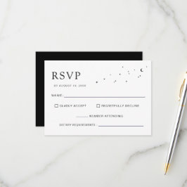 Elegant Celestial Minimal Black Monogram Wedding RSVP Karte