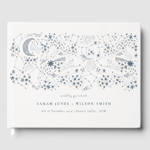Elegant Celestial Navy Starry Night Moon Wedding Gästebuch