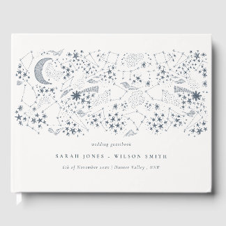 Elegant Celestial Navy Starry Night Moon Wedding Gästebuch
