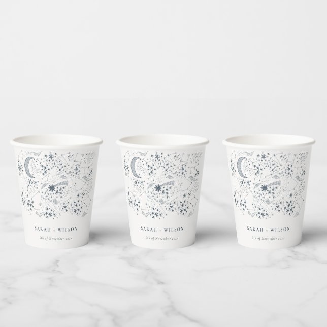 Elegant Celestial Navy Starry Night Moon Wedding Pappbecher (Multi)
