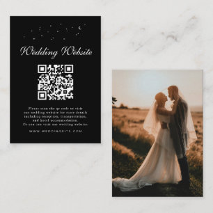 Elegant Celestial QR Code Black Wedding Details Begleitkarte