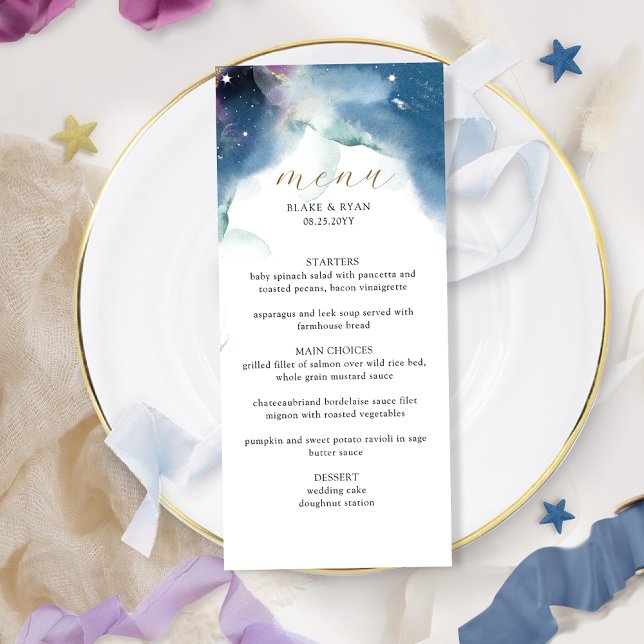 Elegant Celestial Starry Night Sky Wedding Menükarte (Von Creator hochgeladen)
