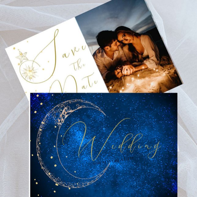 Elegant Celestial Stars Foto Abend Wedding Save The Date (Von Creator hochgeladen)