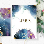 Elegant Celestial Theme Libra Table Name Card Einladung<br><div class="desc">Genießen Sie ein Himmelskonstellationsthema mit unseren Tafelschildern. Libra Konstellationstitelkarte mit exquisiten Aquarellfarben und Himmelsweltkarte mit Sternbildern auf der Vorderseite. Die Rückseite mit einem schönen Aquarellgalaxie-Design mit der Libra-Konstellation in der Mitte. Design mit Blau, Marine, Türkis, lila, Magenta, Fuchsia und goldenen Aquarelltönen. Teil einer Sammlung mit vielen verfügbaren Konstellationstabellen-Namenskarten, Tischkarten, Sitzplaketten,...</div>