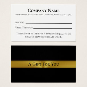 Élégant certificat cadeau Black White & Gold