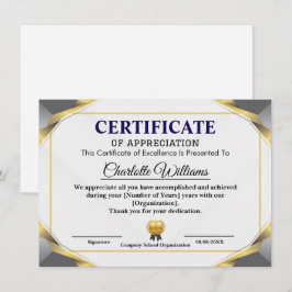 Elegant Certificate of Appreciation Award Template Begleitkarte