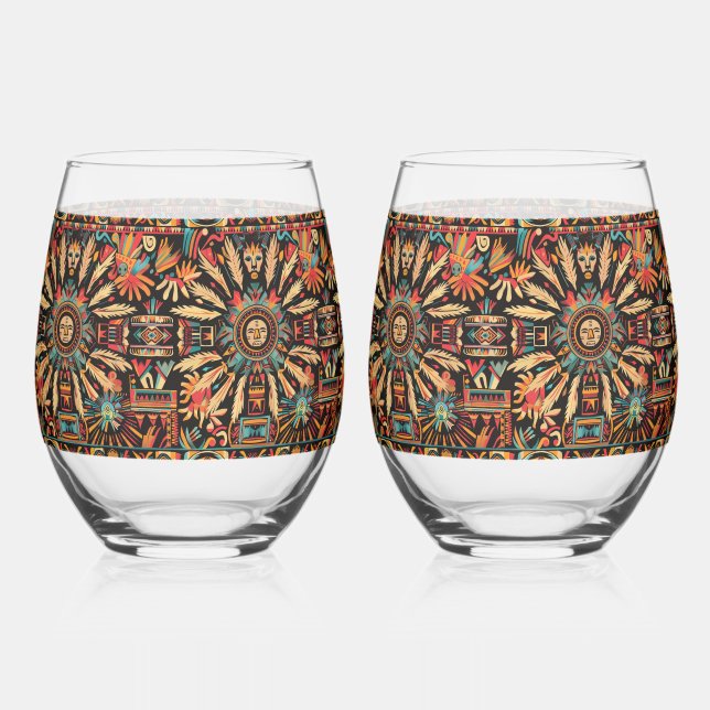 Elegant Cerulean "Aztec Dream" 16oz Weingläser Weinglas Ohne Stiel (Vorderseite)
