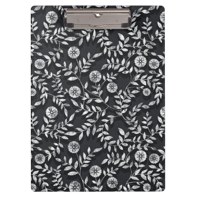 Elegant Chalkboard Floral Pattern Klemmbrett (Vorderseite)
