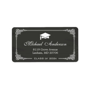 Elegant Chalkboard Graduation Cap Grad Graduate Adressaufkleber