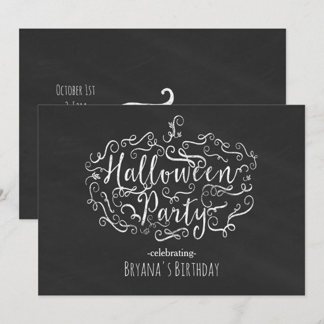 Elegant Chalkboard Pumpkin Halloween Einladungen (Vorne/Hinten)