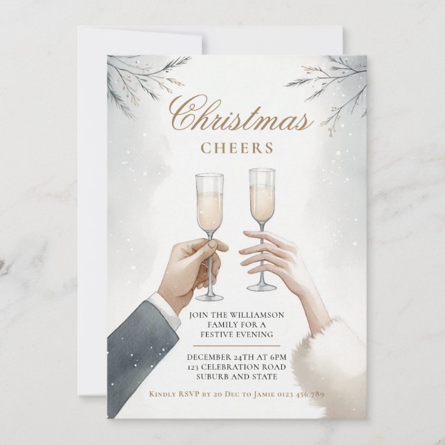Elegant Champagne Christmas Party  Einladung (Vorderseite)