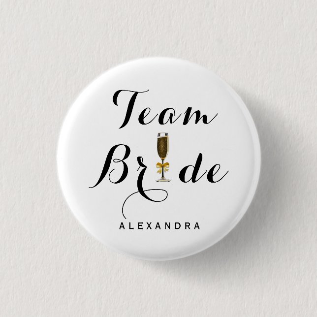 Elegant Champagne Glass Team Bride Button (Vorderseite)