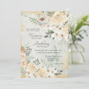 Elegant Champagne Ivory Floral Script Wedding Invi Einladung