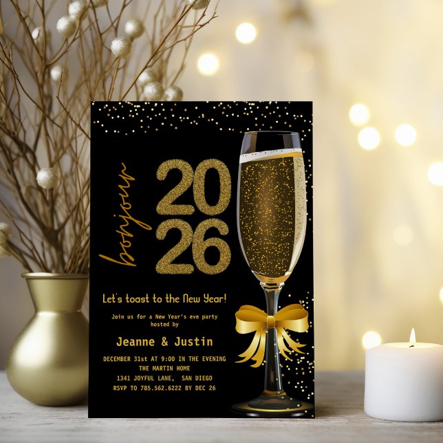 Elegant Champagne New Year's Eve Party Invitation Einladung (Von Creator hochgeladen)
