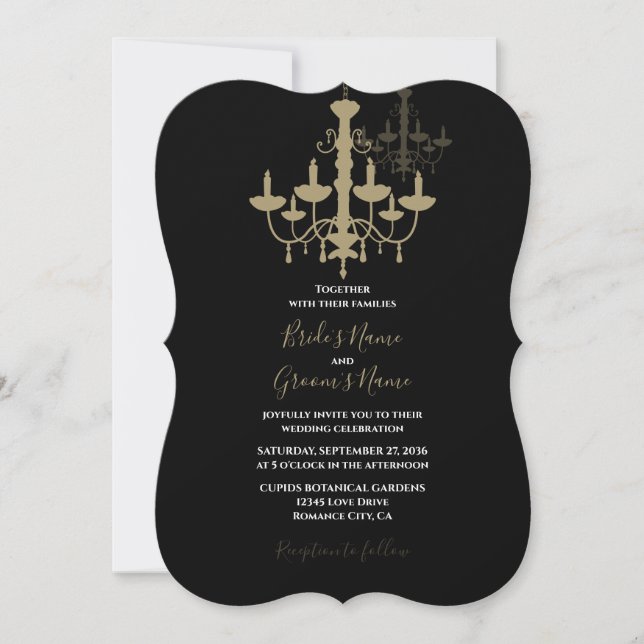 Elégant Chandelier Black Gold Invitations de maria (Devant)