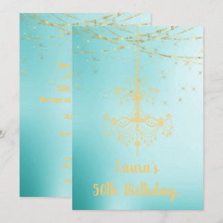 ELEGANT CHANDELIER online Custom BIRTHDAY AQUA Einladung