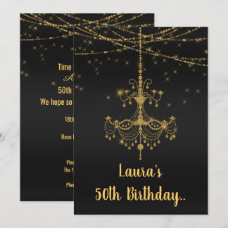 ELEGANT CHANDELIER online Custom BIRTHDAY BLACK Einladung