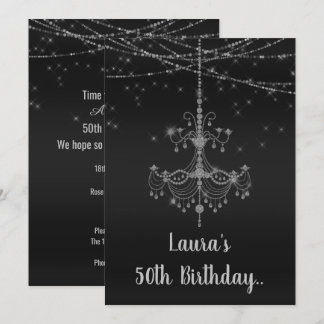 ELEGANT CHANDELIER online Custom BIRTHDAY Black Einladung
