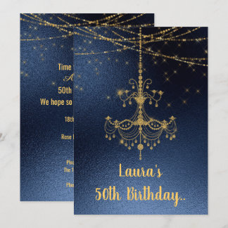 ELEGANT CHANDELIER online Custom BIRTHDAY Navy Einladung