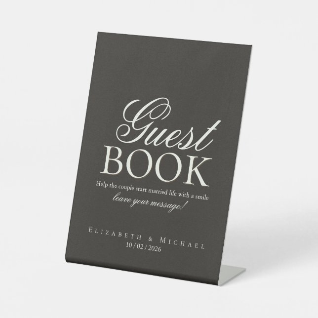 Elegant Charcoal Minimal Guest Book Tabletop sign Sockelschild (Vorderseite)