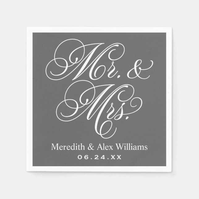 Elegant Charcoal Mr. und Mrs. Script Custom Monogr Serviette (Vorderseite)