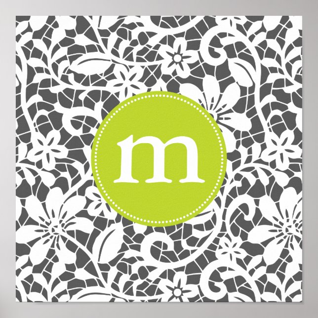 Elegant Charcoal Retro Lace Personalized Monogram Poster (Vorne)