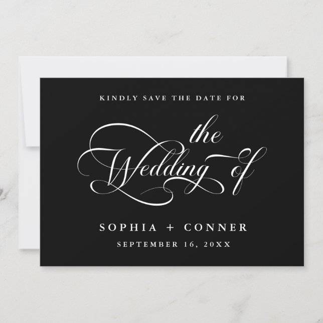 Elegant Charm Script Wedding Black Save The Date (Vorderseite)