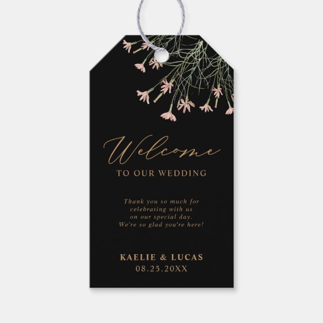 Elegant Charm Wild Blume | Schwarze Hochzeit Willk Geschenkanhänger (Vorderseite)