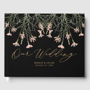 Elegant Charm Wild Flower Black & Gold Wedding Gästebuch