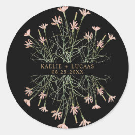 Elegant Charm Wild Flower | Black & Gold Wedding Runder Aufkleber