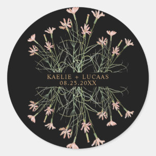 Elegant Charm Wild Flower Black & Gold Wedding Runder Aufkleber
