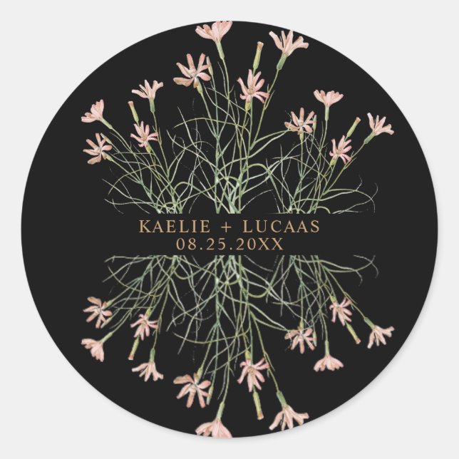 Elegant Charm Wild Flower | Black & Gold Wedding Runder Aufkleber (Vorderseite)