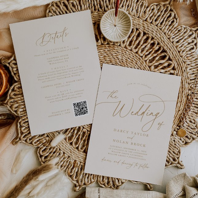 Elégant charme ivoire invitations de mariage avec  (Créateur téléchargé)