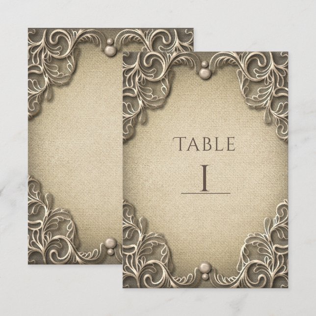 Élégant charme Sud Rustique Burlap Numéro de table (Devant / Derrière)