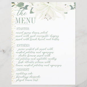Élégant Charme Vert Fleur sauvage Menu Mariage