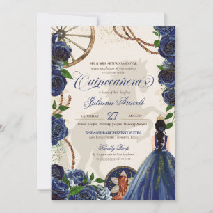 Elegant Charro Blue Rose Western Ranch Quinceanera Einladung
