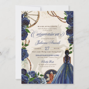 Elegant Charro Blue Rose Western Ranch Quinceanera Einladung