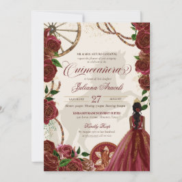 Elegant Charro Burgundy Rose Western Quinceanera Einladung