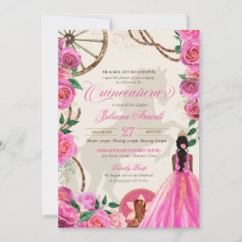 Elegant Charro Pink Rose Western Ranch Quinceanera Einladung