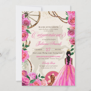 Elegant Charro Pink Rose Western Ranch Quinceanera Einladung