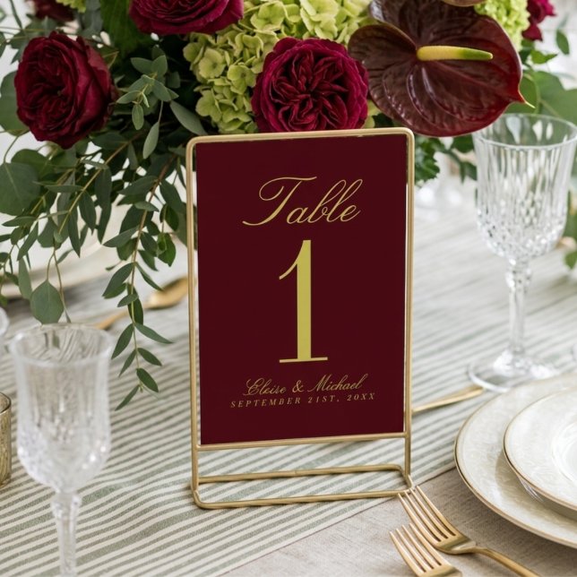 Elegant Chartreuse Burgundy Simple Wedding Tischnummer (Elegant Chartreuse Burgundy Simple Wedding Table Number)